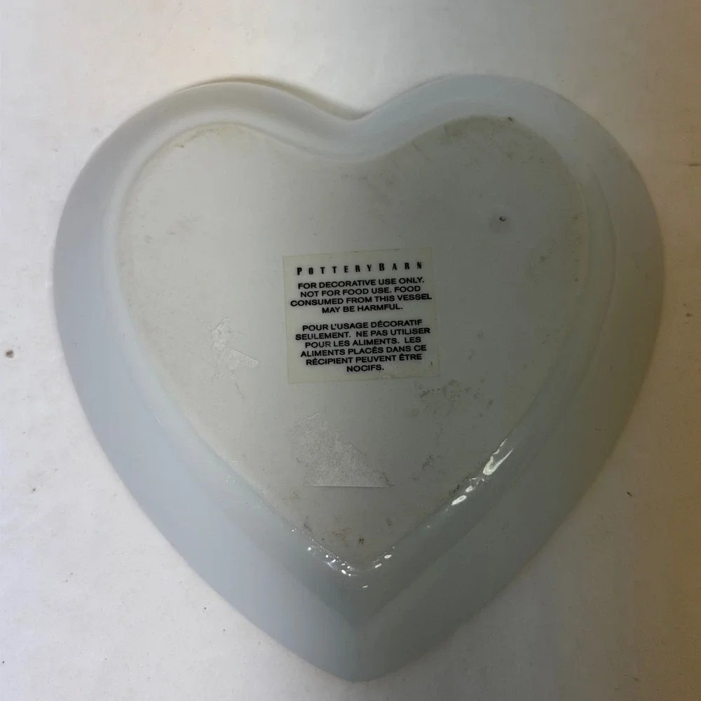 Pottery Barn Heart Trinket Dish White Ceramic Gold Dotted Peace Sign Decorative